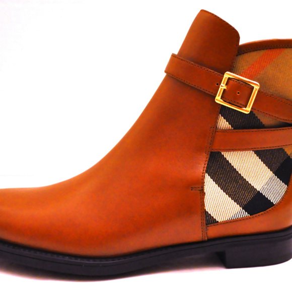 Burberry Richardson Leather Check Canvas Buckled Strap Boots - Picture 2 of 6